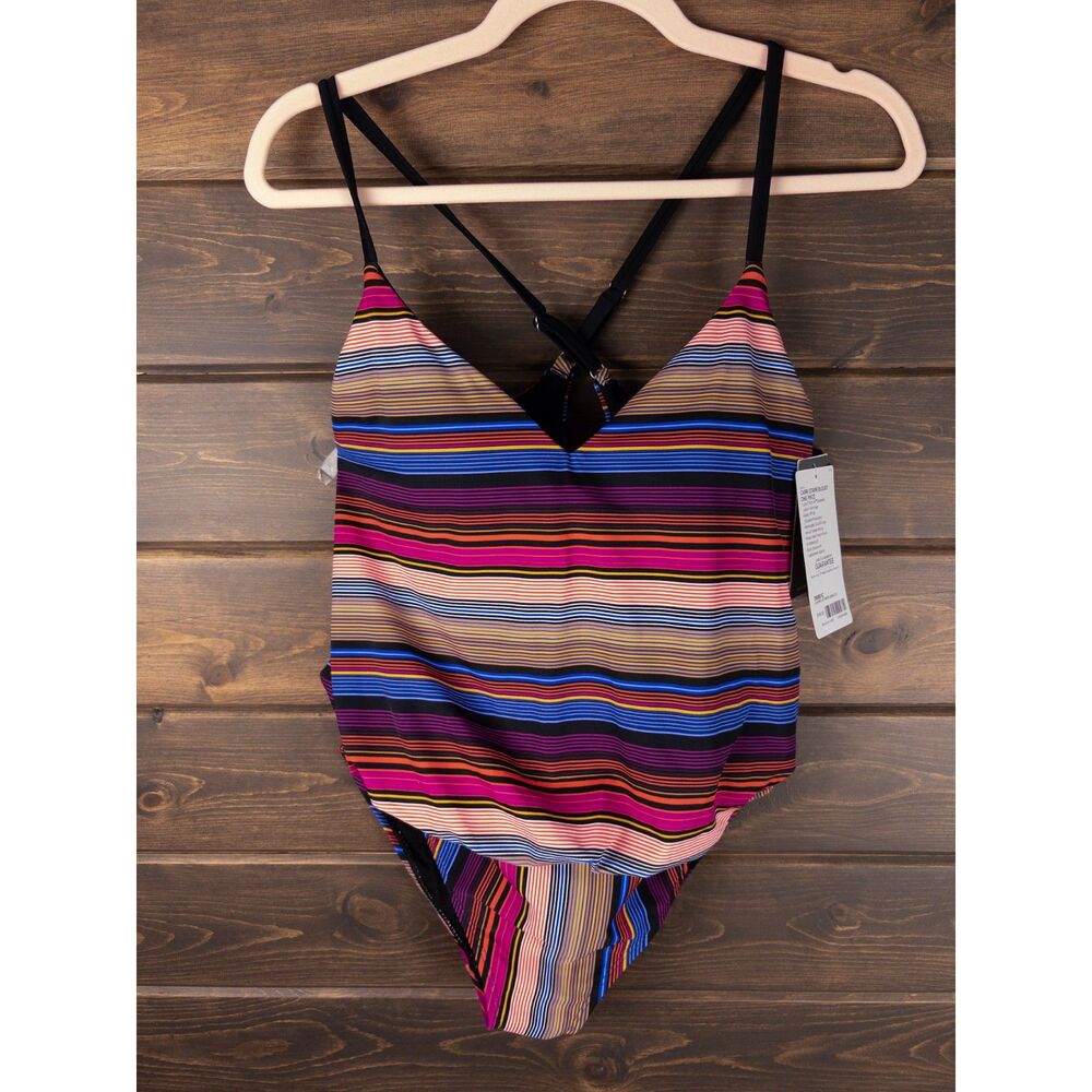 Athleta Capri Stripe Blousy One Piece Swimsuit 36 B/C NWT UPF 50+ Large XL
